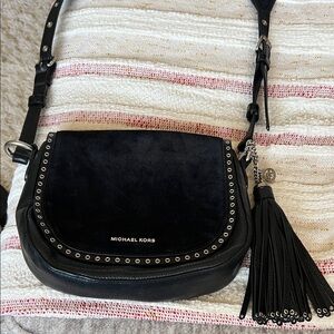 Michael Kors Black Crossbody Bag with Silver Accents